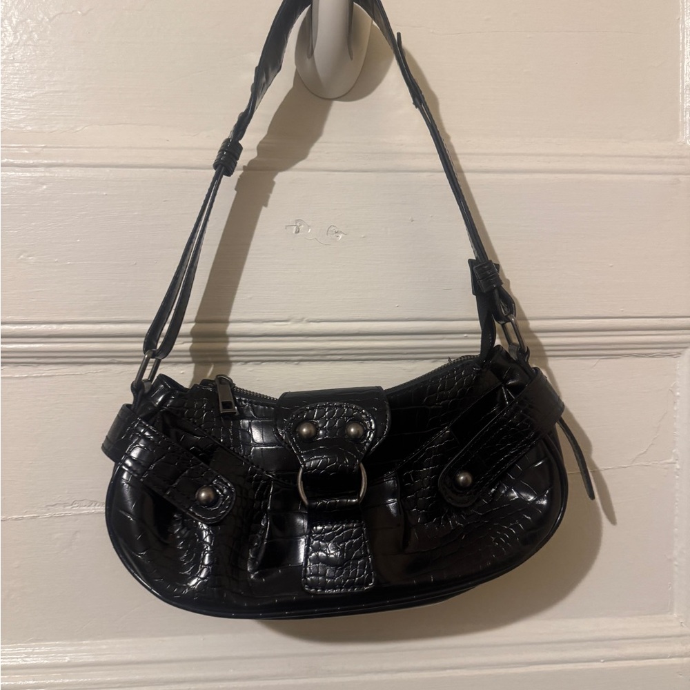 Urban Outfitters Black Crocodile-Embossed Shoulder Bag